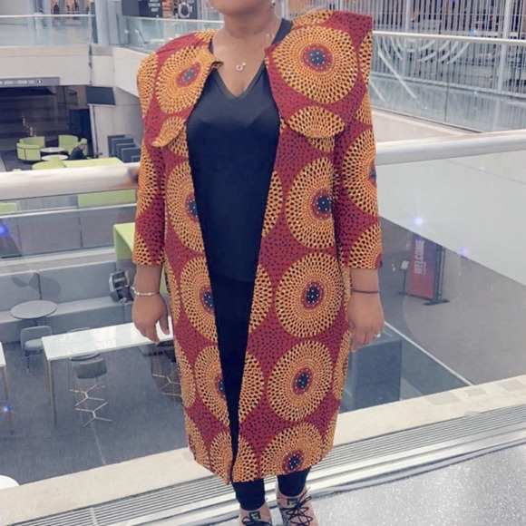 Kweenzyafrik  Vintage Luxury Ankara floral patterned studded cape open jacket S - Picture 4 of 16